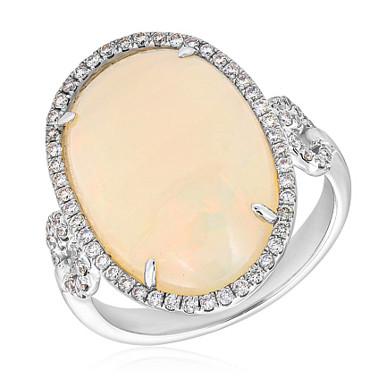 Кольцо из белого золота с бриллиантами, опалом