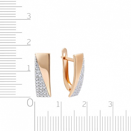 Серьги с английским замком из красного золота с фианитом