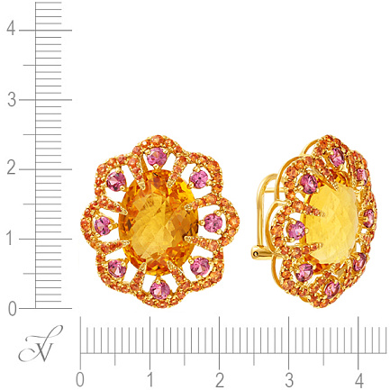 Серьги из желтого золота с сапфирами, цитринами