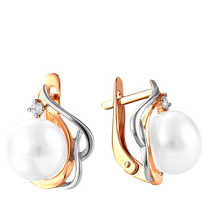 Серьги с английским замком из красного золота с жемчугом