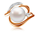 Кольцо из красного золота с жемчугом, фианитом