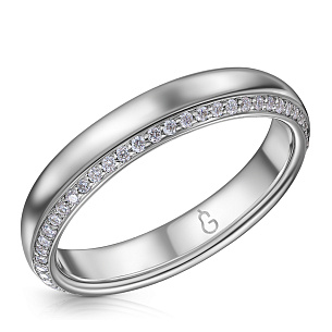 Кольцо обручальное из белого золота с бриллиантом