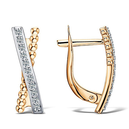 Серьги с английским замком из красного золота с фианитами