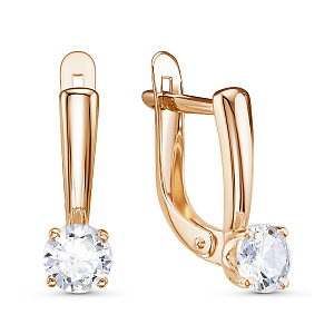 Серьги с английским замком из красного золота с фианитами