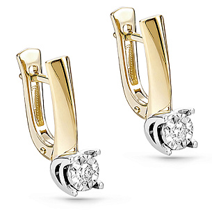 Серьги с английским замком из желтого золота с бриллиантами