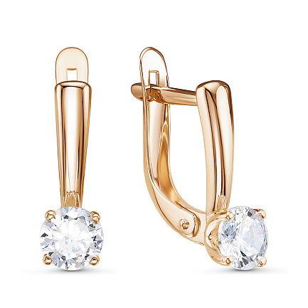 Серьги с английским замком из красного золота с фианитами