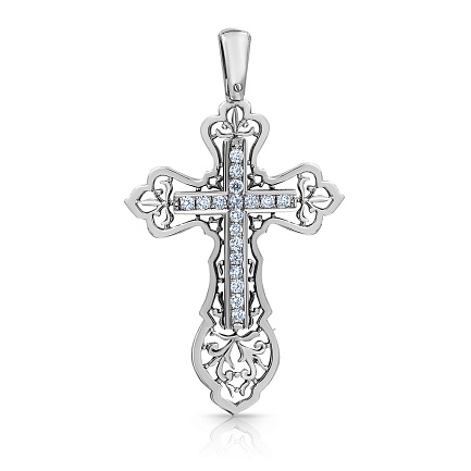 Крест из белого золота с бриллиантами