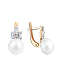 Серьги с английским замком из красного золота с жемчугом