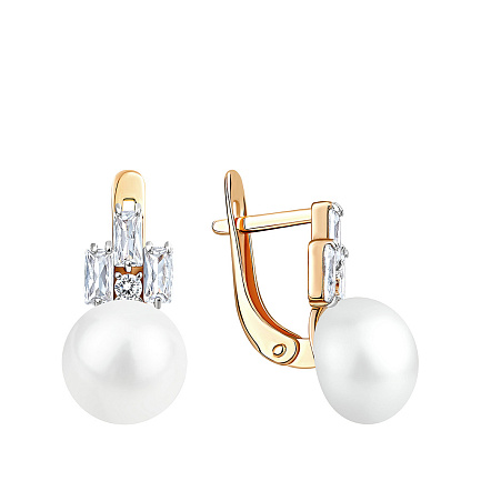 Серьги с английским замком из красного золота с жемчугом