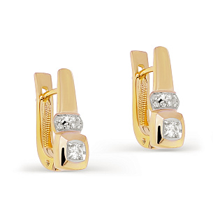 Серьги с английским замком из желтого золота с бриллиантом