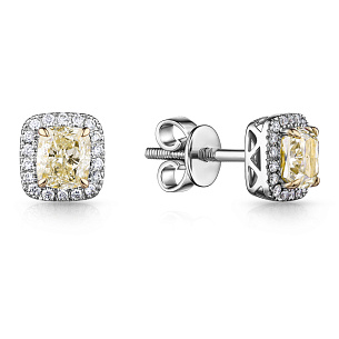 Пусеты из белого золота с желтыми бриллиантами