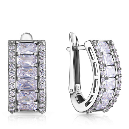 Серьги с английским замком из серебра с фианитом