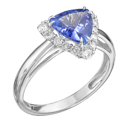 Кольцо из белого золота с бриллиантами, танзанитом