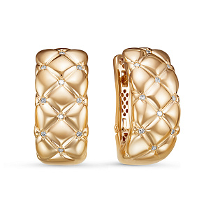 Серьги с английским замком из красного золота с бриллиантом