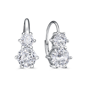 Серьги с английским замком из серебра с фианитами