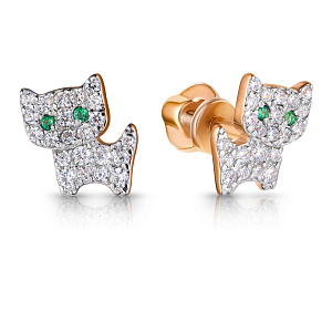 Серьги детские из красного золота с фианитом