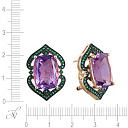 Серьги из желтого золота с аметистами, изумрудами