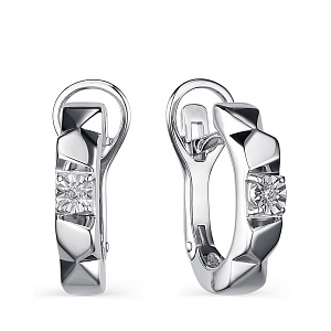 Серьги с английским замком из серебра с бриллиантами