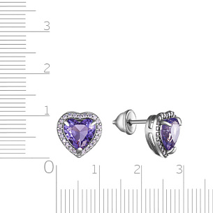 Пусеты из серебра с фианитами и кварцем