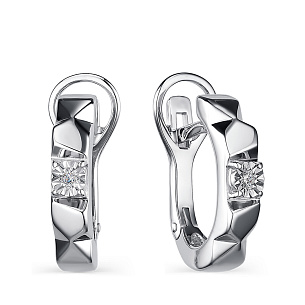 Серьги с английским замком из серебра с бриллиантом