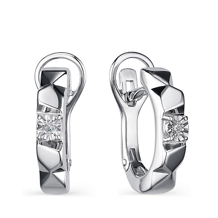 Серьги с английским замком из серебра с бриллиантами