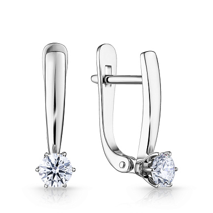 Серьги с английским замком из белого золота с бриллиантами