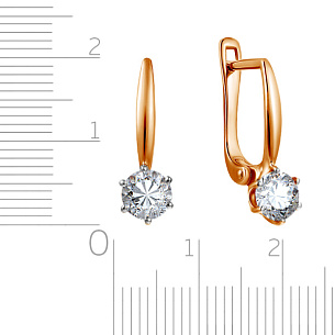 Серьги с английским замком из красного золота с фианитом