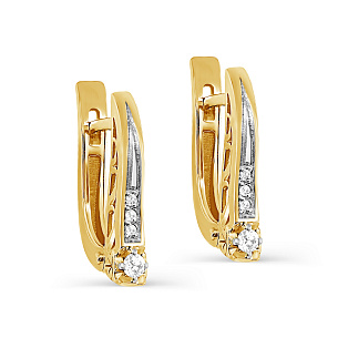 Серьги с английским замком из желтого золота с бриллиантом