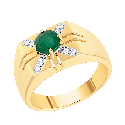 Печатка из желтого золота с бриллиантами, изумрудом