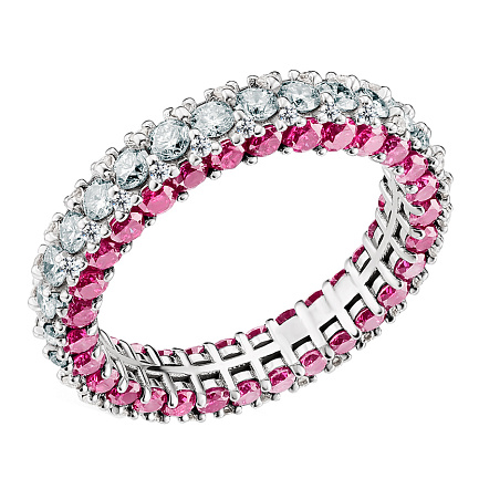 Кольцо из белого золота с бриллиантами, рубинами