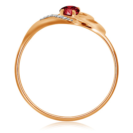 Кольцо из красного золота с гранатом, фианитом