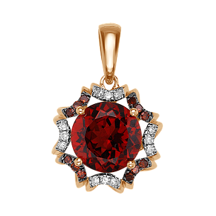 Подвеска из красного золота с бриллиантами и гранатом