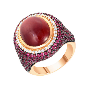 Кольцо из красного золота с бриллиантами, рубином