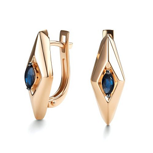 Серьги с английским замком из красного золота с сапфиром