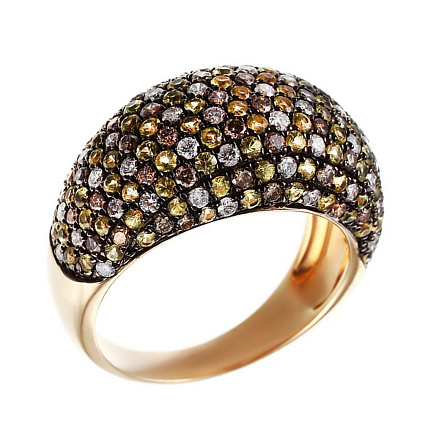 Кольцо из желтого золота с бриллиантами, сапфирами