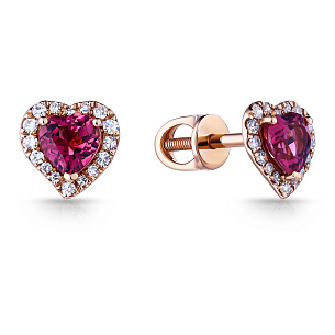 Пусеты из красного золота с бриллиантами и турмалином