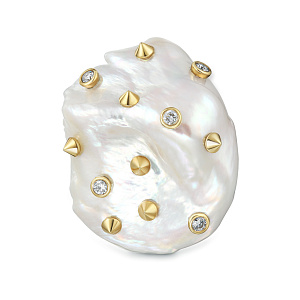 Кольцо из желтого золота с бриллиантами, жемчугом