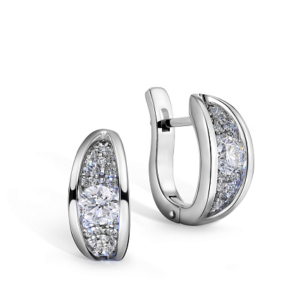 Серьги с английским замком из белого золота с бриллиантом