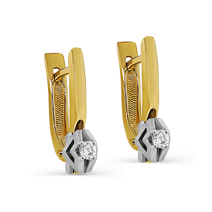 Серьги с английским замком из желтого золота с бриллиантами