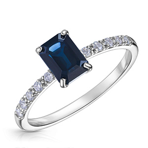 Кольцо из белого золота с бриллиантами, сапфиром