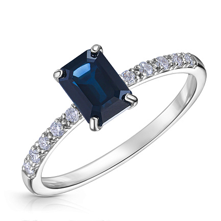 Кольцо из белого золота с бриллиантами, сапфиром