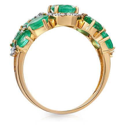 Кольцо из желтого золота с бриллиантами, изумрудами