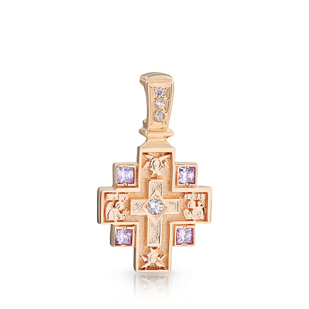 Крест из красного золота с фианитом