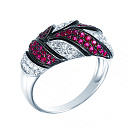 Кольцо из белого золота с бриллиантами, рубинами