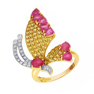 Кольцо из желтого золота с бриллиантами, рубином