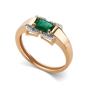 Кольцо из красного золота с бриллиантами, изумрудом