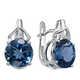 Серьги из белого золота с бриллиантами, топазом