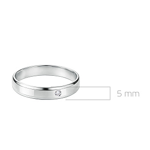 Кольцо обручальное из белого золота с бриллиантом