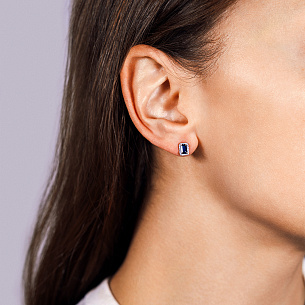 Пусеты из белого золота с бриллиантами, сапфирами