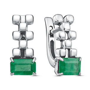 Серьги с английским замком из серебра с изумрудом